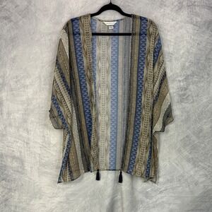 Christopher and Banks Women's S/M Sheer Kimono cardigan cover-up Boho Striped